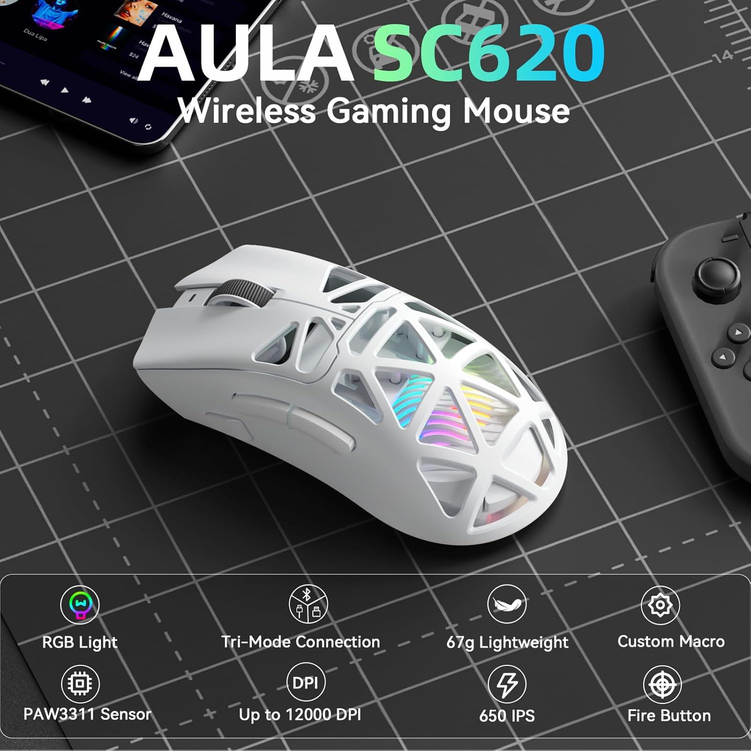 AULA SC620 New Gaming Mouse Wi - Esports Gaming Mouse Weight Adjustable review and price