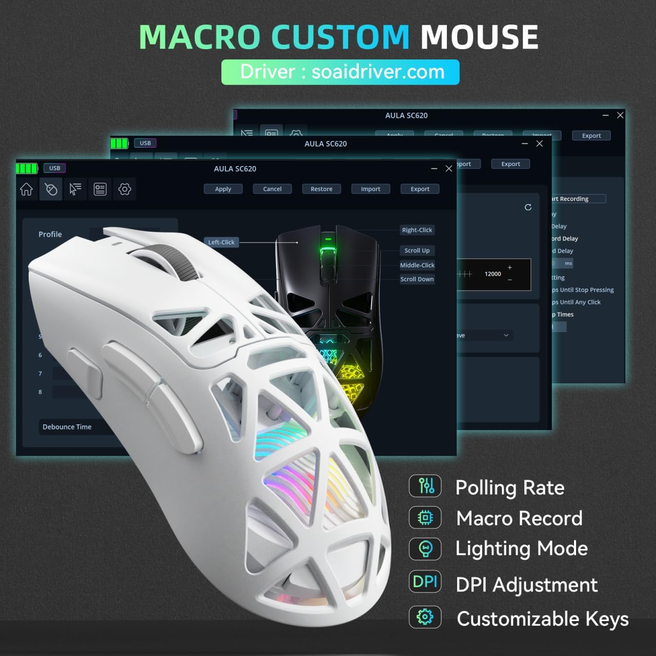 AULA SC620 New Gaming Mouse Wi - Esports Gaming Mouse Weight Adjustable review and price